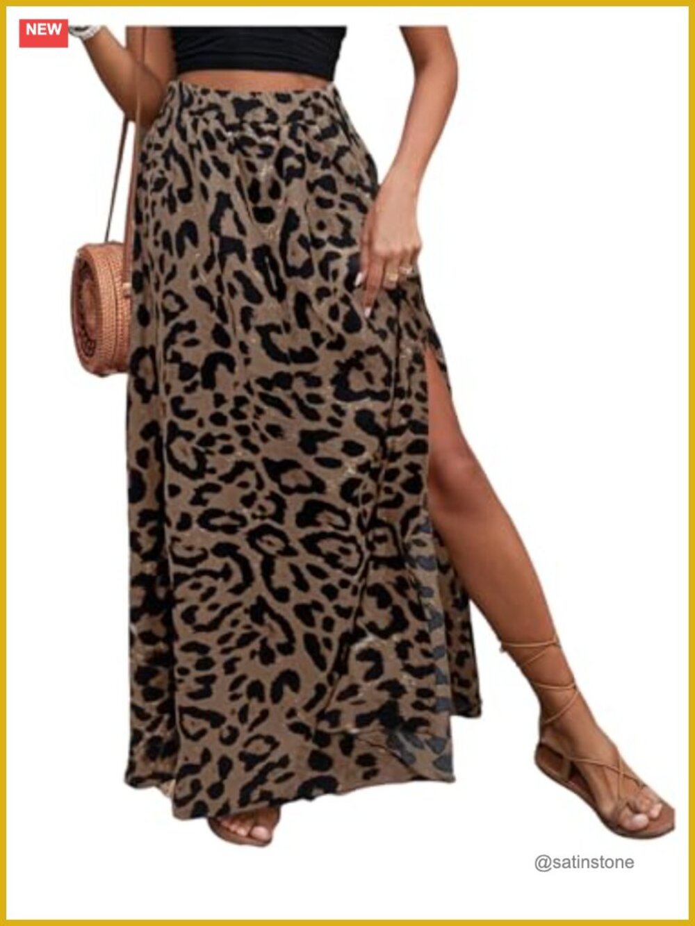 Women's Cheetah Leopard Print Flowy Maxi Skirt High Waisted Side Slit Y2k